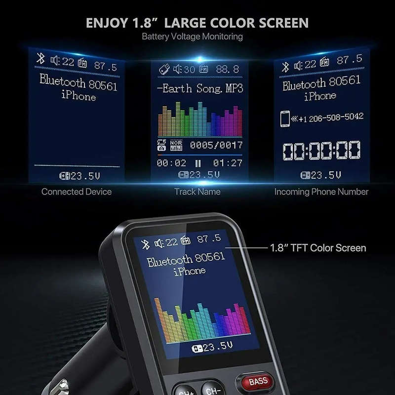 Car Bluetooth 5.0 FM Transmitter MP3 Music Player Hands-free Call Auto Kit