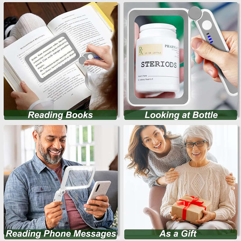 Rechargeable 4X Handheld Magnifying Glass with 10 LED Light for Reading