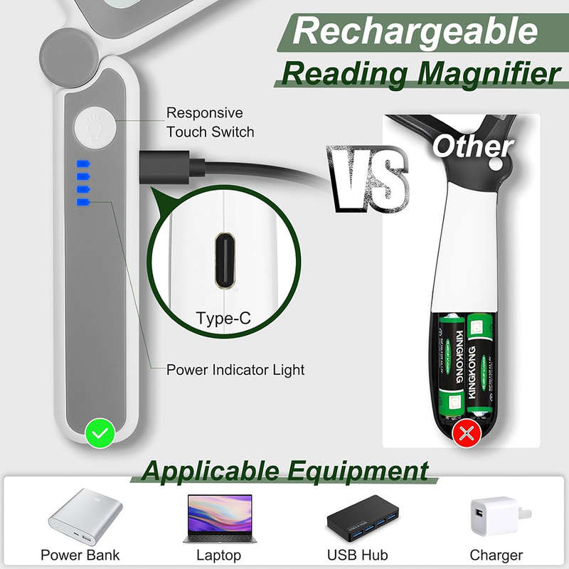 Rechargeable 4X Handheld Magnifying Glass with 10 LED Light for Reading
