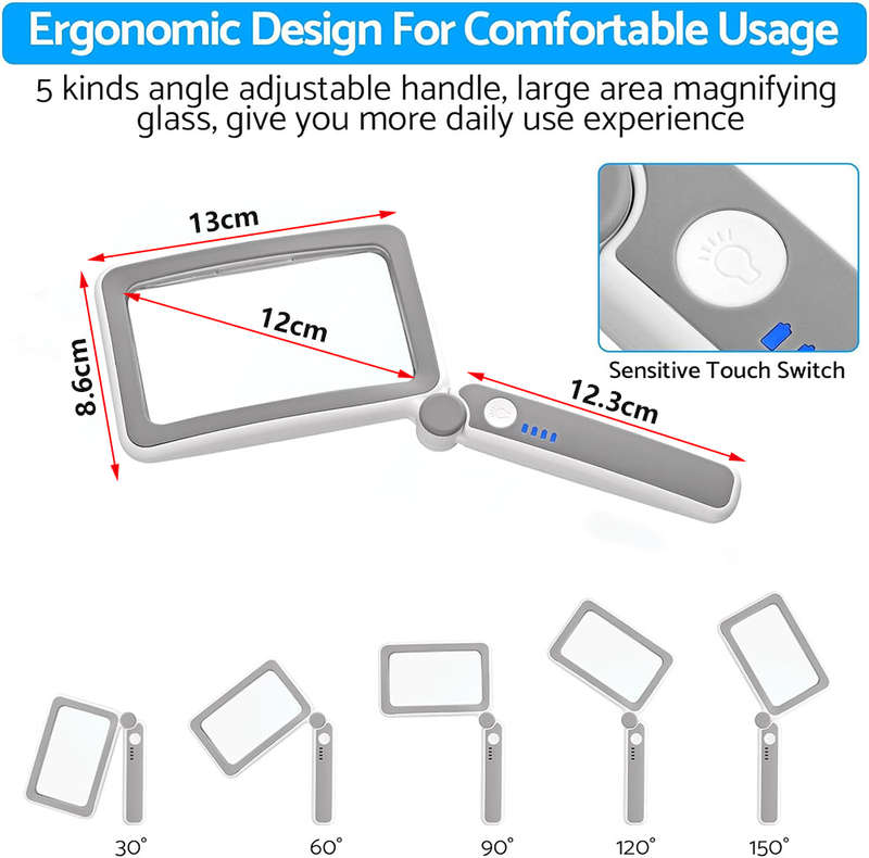 Rechargeable 4X Handheld Magnifying Glass with 10 LED Light for Reading