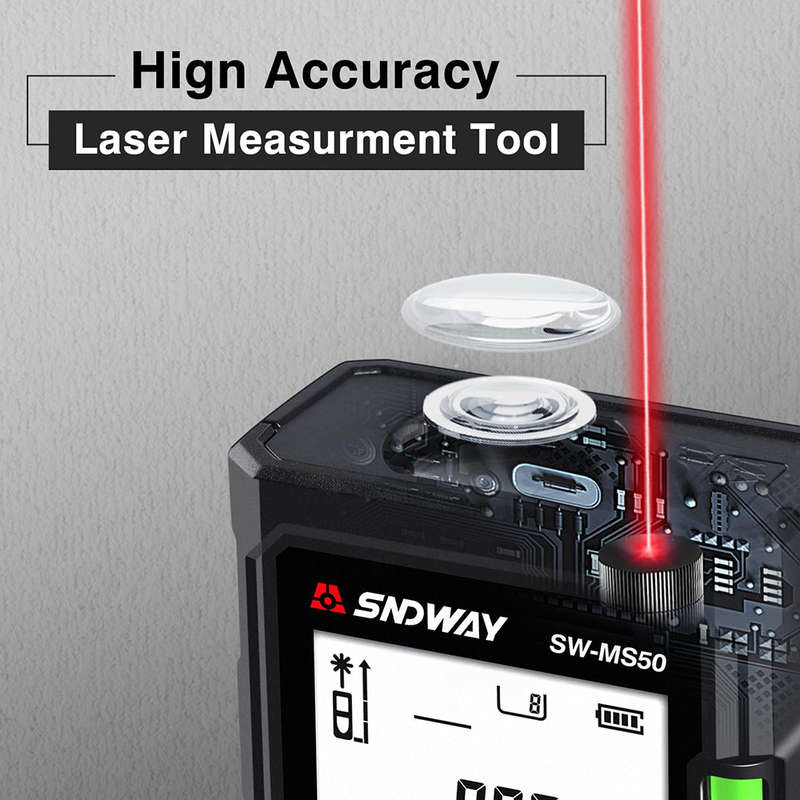 50M Handheld Digital Laser Distance Meter with Backlit LCD & Bubble Levels