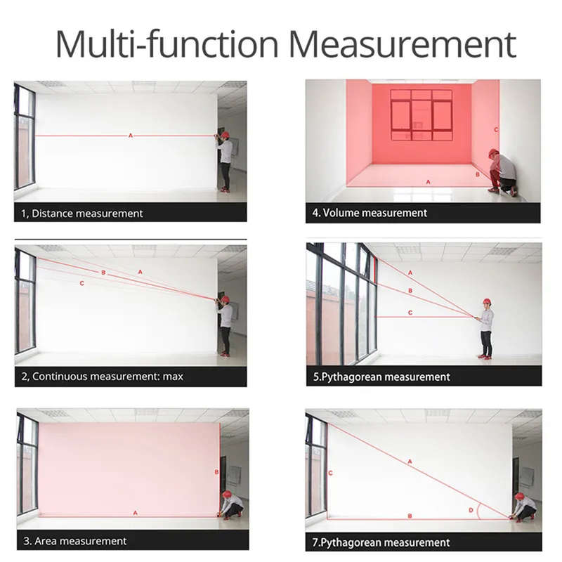 60M Digital Laser Distance Measuring Meter with Bubble Level & Backlit LCD