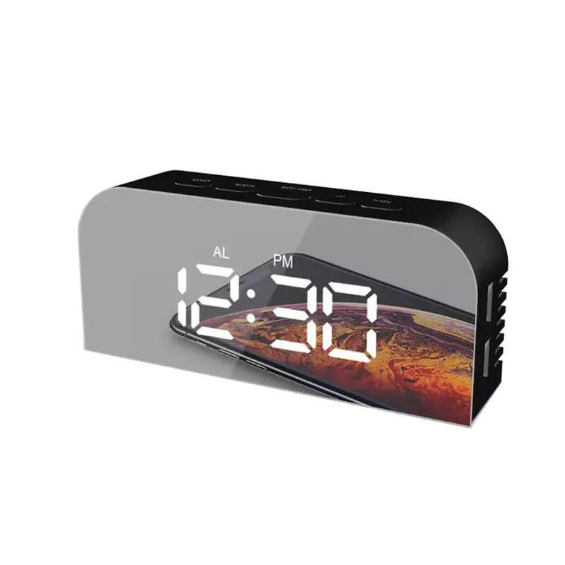 LED Mirror Clock with Alarm/Snooze/Temperature for Home Office - Black