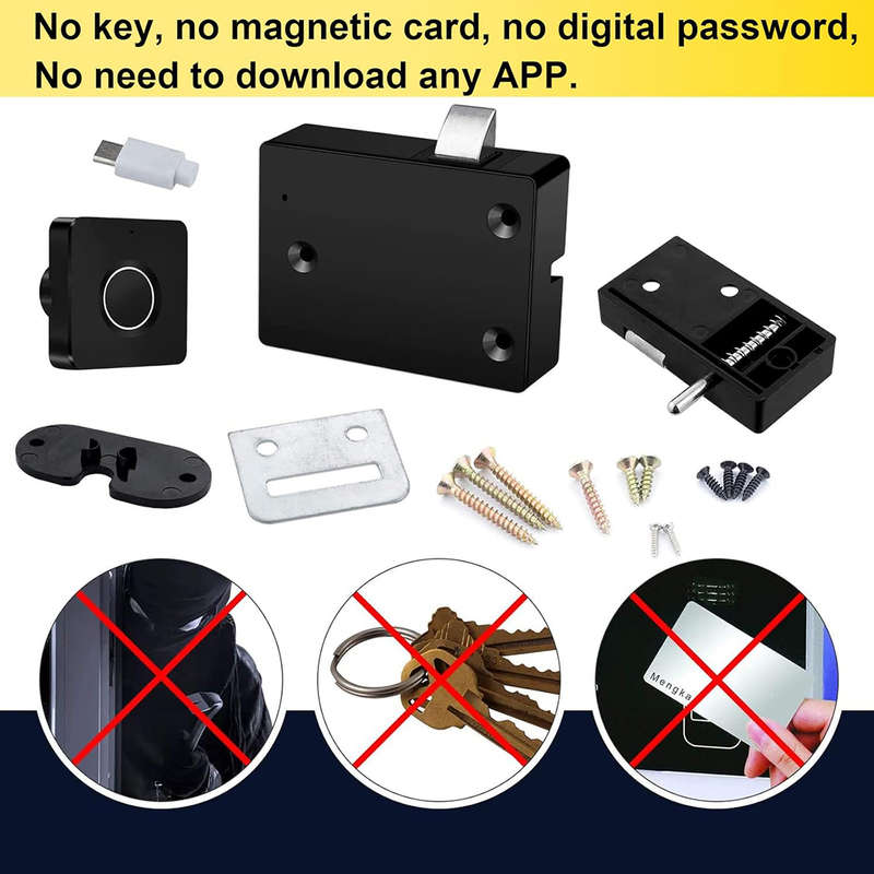 Rechargeable USB Keyless Fingerprint Cabinet Lock for Home Office - 2 Pack