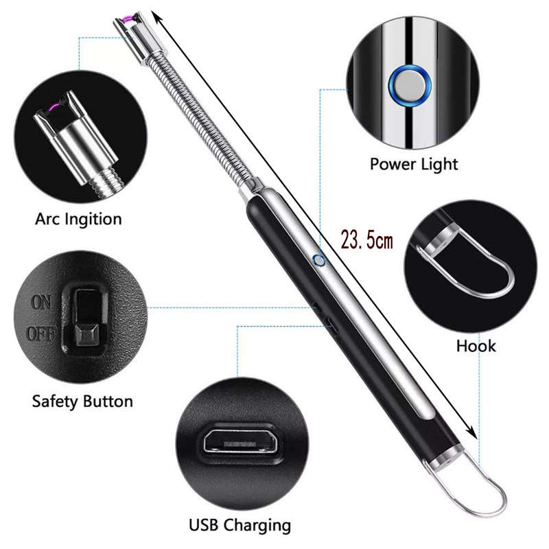 Outdoor BBQ Rechargeable Electric USB Pulsed Arc Lighter-Black