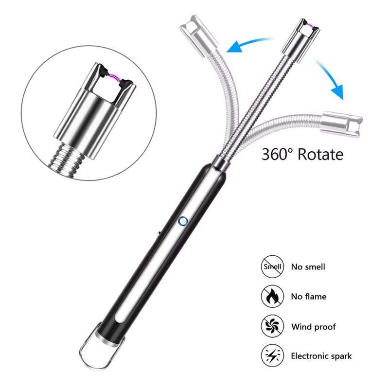 Outdoor BBQ Rechargeable Electric USB Pulsed Arc Lighter-Black