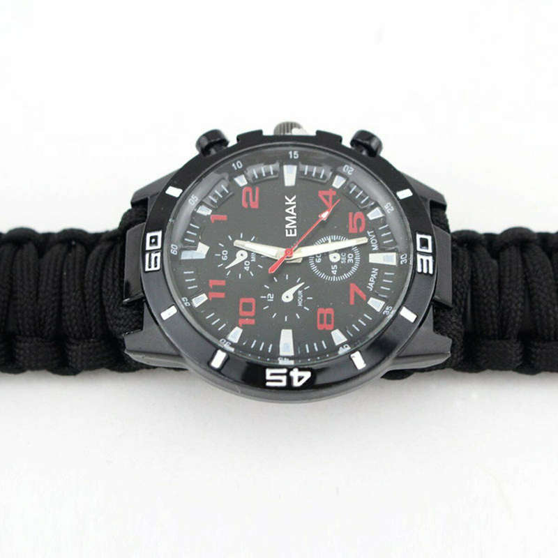 Outdoor Paracord Survival Watch Bracelet with Compass Whistle