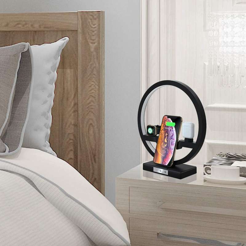 4 in 1 Fast Wireless Charging Dock Station with LED Desk Lamp