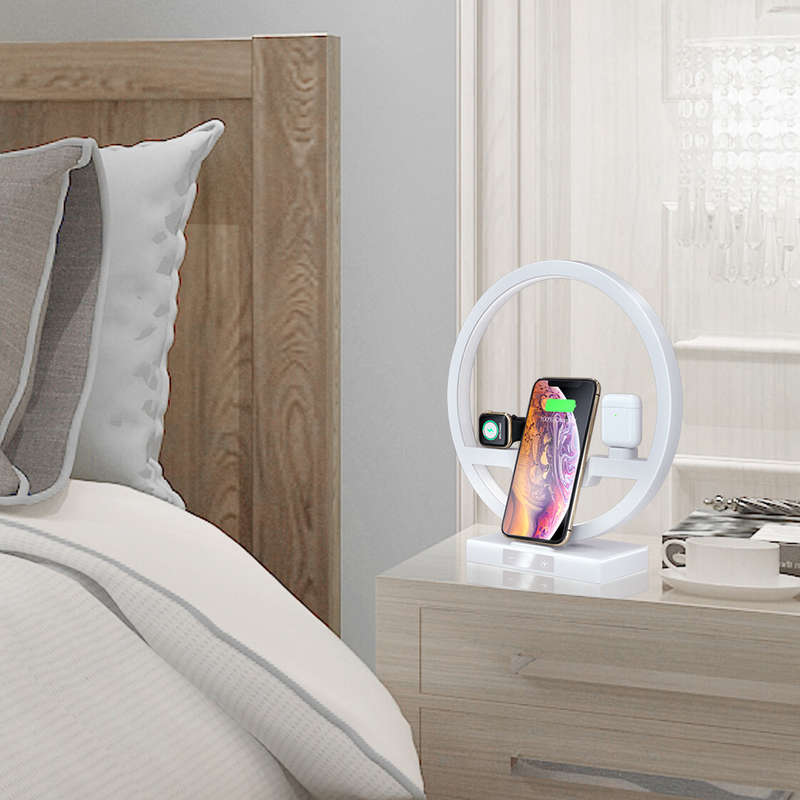 Multifunction 4 in 1 Wireless QI Charging Desk Lamp - White