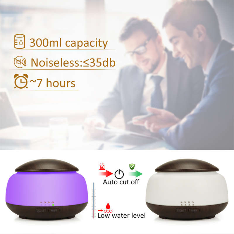 300ML Essential Oil Diffuser Ultrasonic Air Humidifier-Dark Wooden