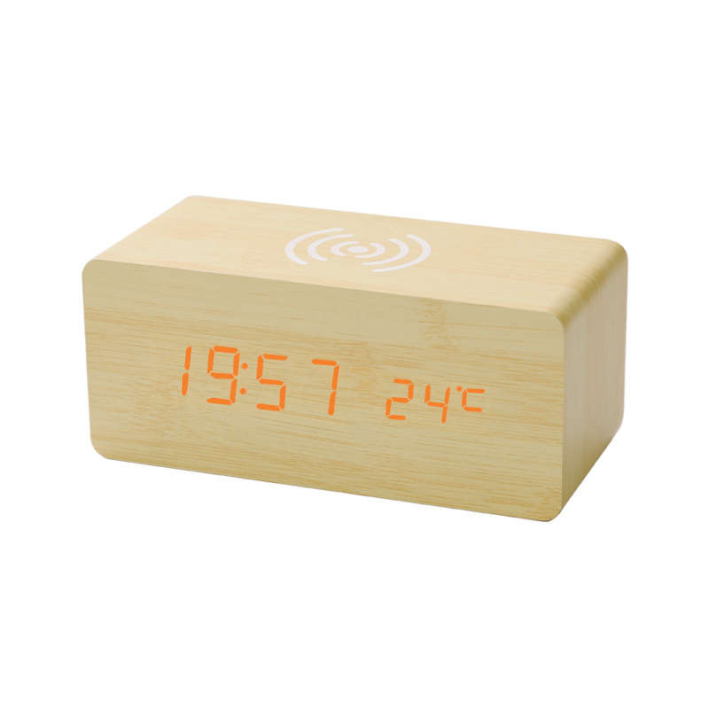 Multi-Function Desktop Wooden Alarm Clock Wireless Charger