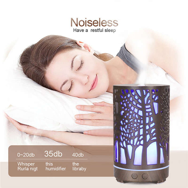 Wood Grain 7 LED Colour Ultrasonic Humidifier Aroma Diffuser-Brown