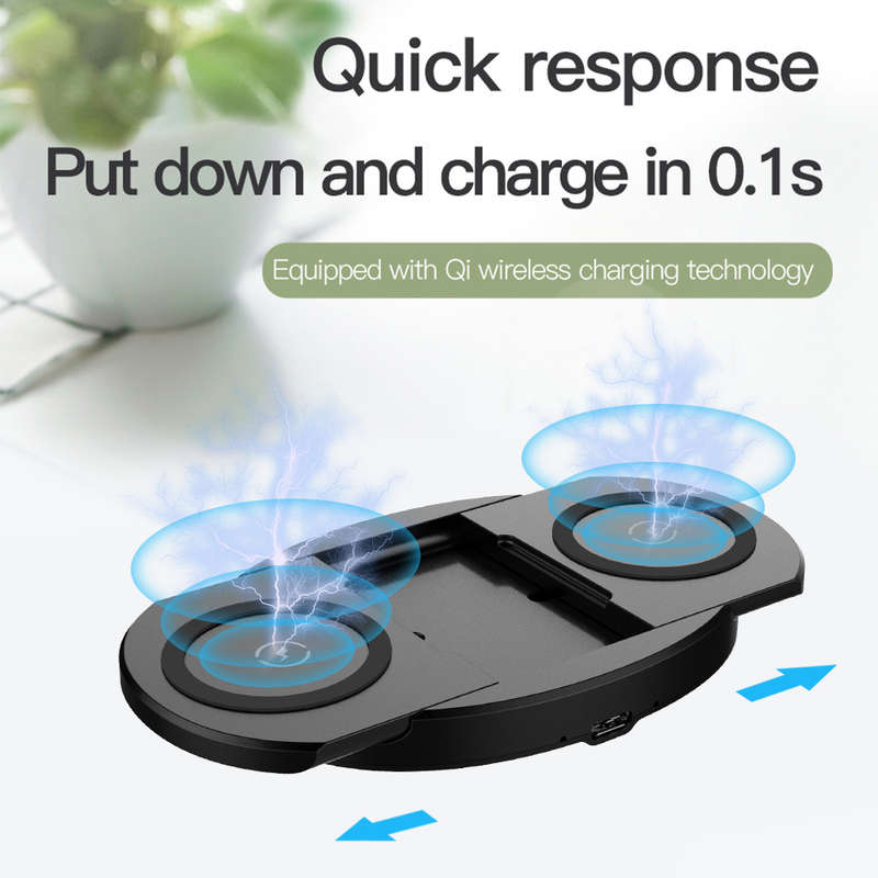 Retractable Dual 10W Fast Charging Pad Qi Wireless Charger