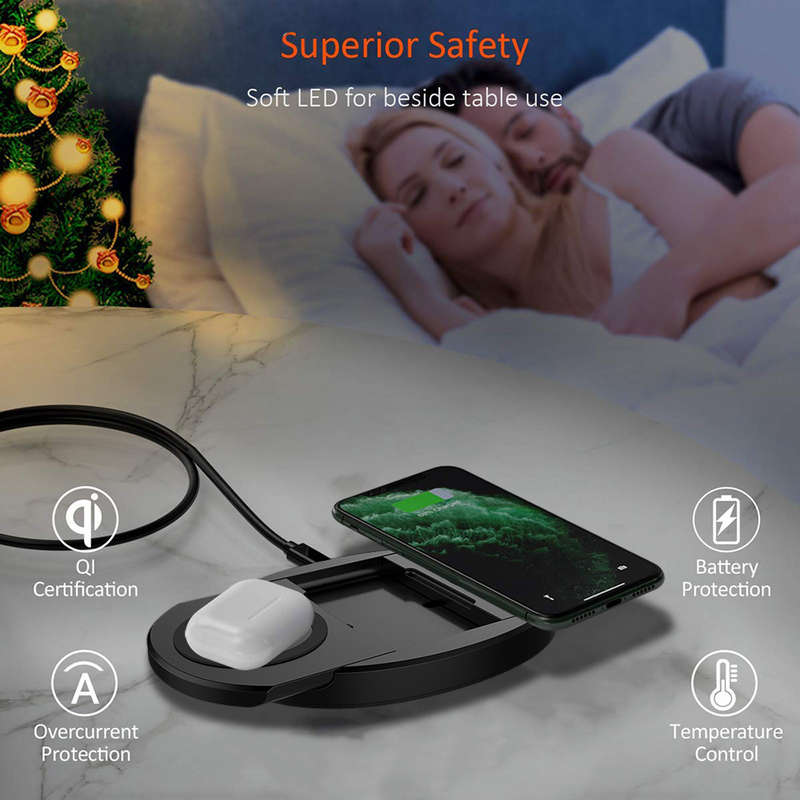 Retractable Dual 10W Fast Charging Pad Qi Wireless Charger