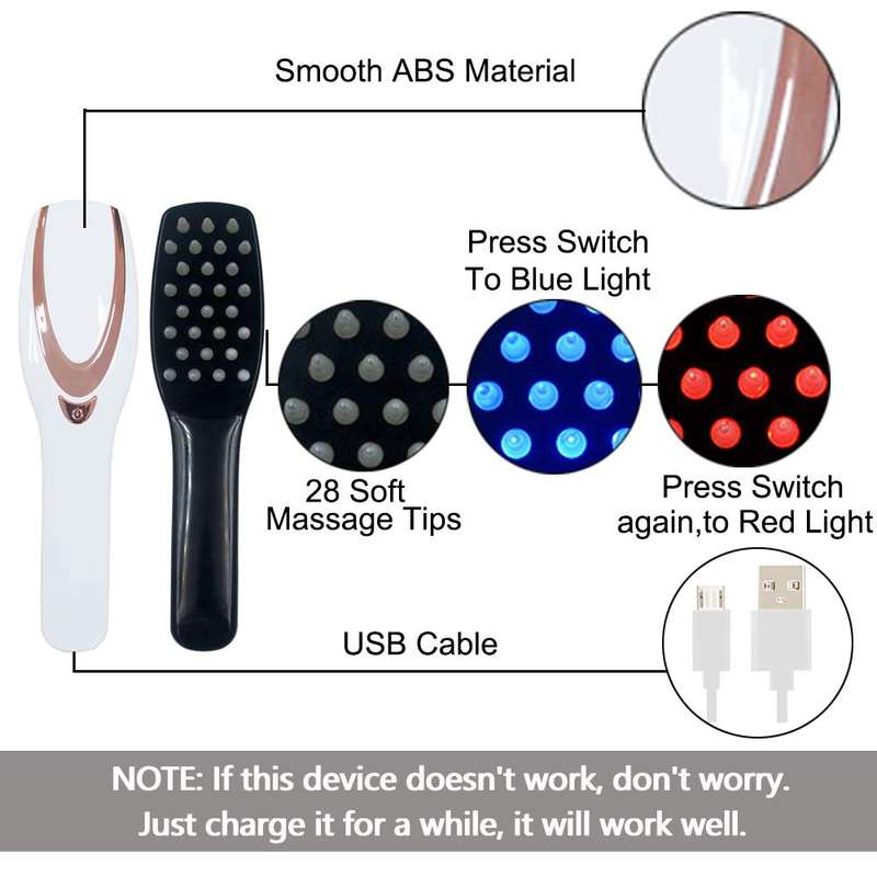 Electric Vibration Massage Hair Brush Blue Red Light Hair Massage Comb