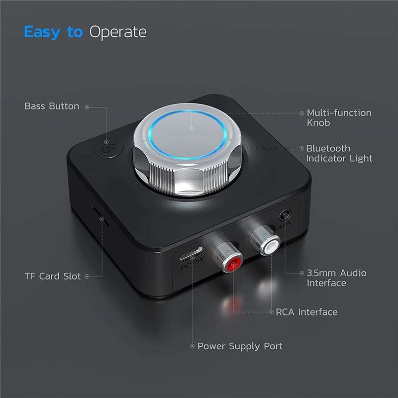 Bluetooth 5.0 Receiver 3D Stereo TF Card  AUX Jack Wireless Adapter