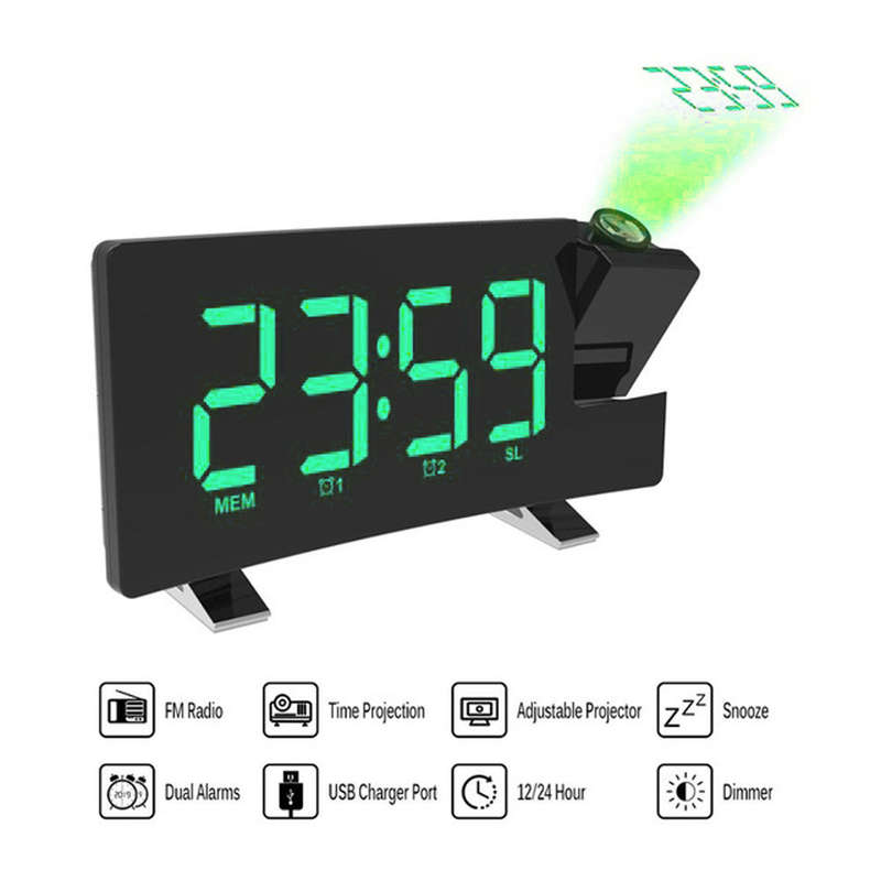 Digital Projector LED Display USB FM Radio Alarm Clock-Green Light