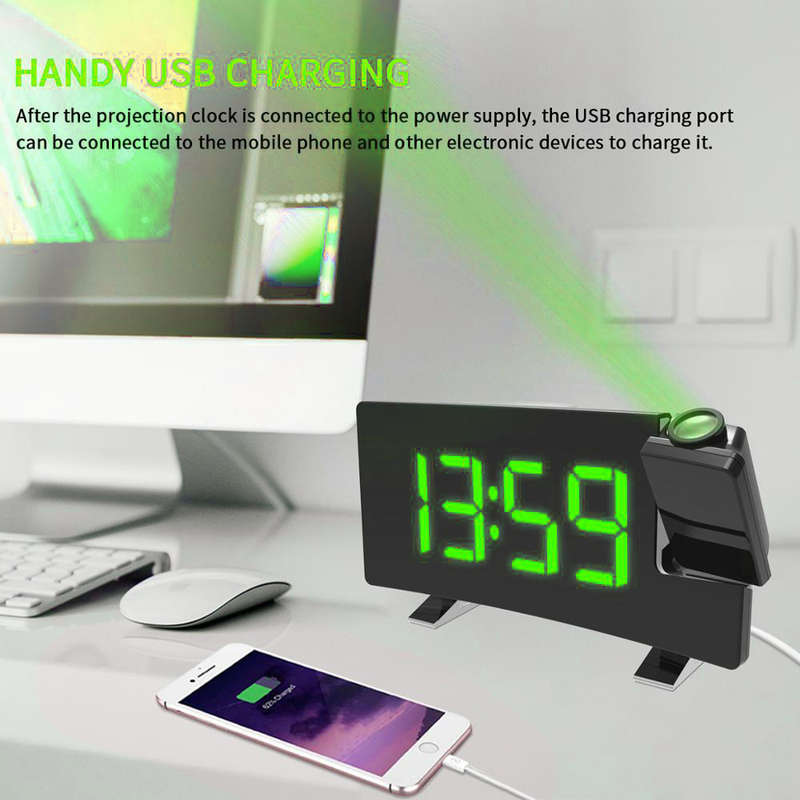 Digital Projector LED Display USB FM Radio Alarm Clock-Green Light