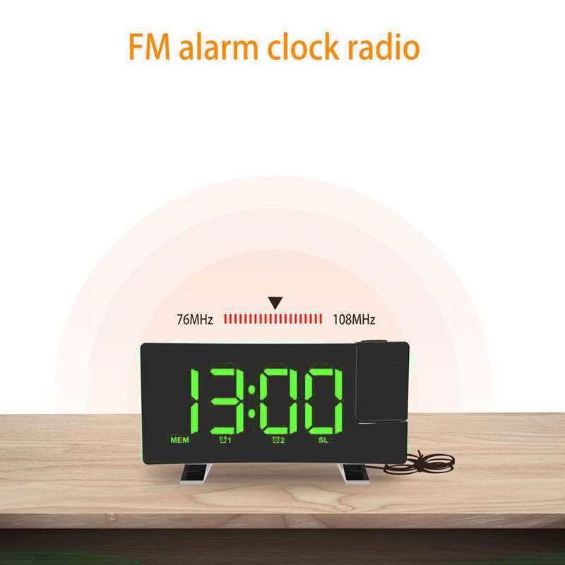 Digital Projector LED Display USB FM Radio Alarm Clock-Green Light