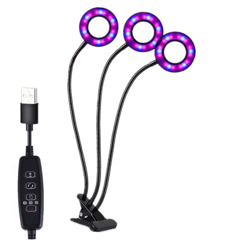 360-Degree Rotary 3 Head Clip Holder Full Spectrum LED Grow Light