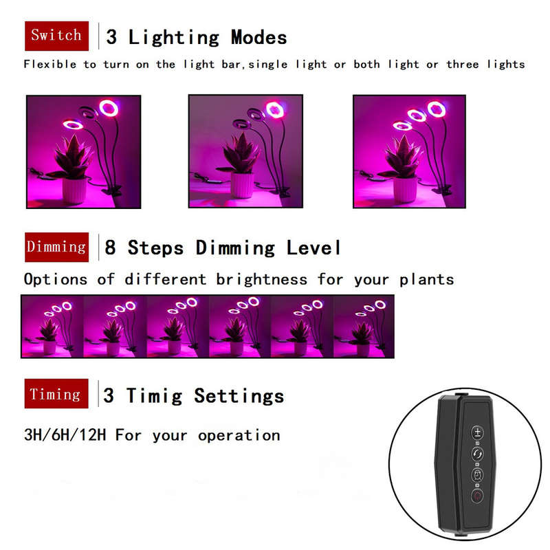360-Degree Rotary 3 Head Clip Holder Full Spectrum LED Grow Light