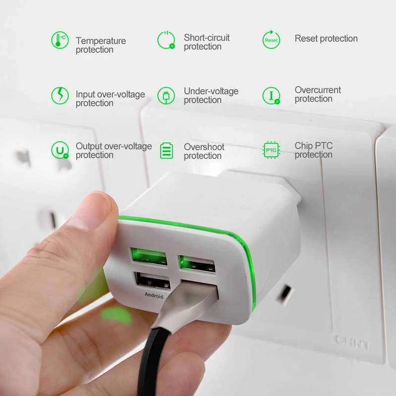 4A Quick Charger EU Plug 4-Port USB Charge Adapter Wall Charger- White