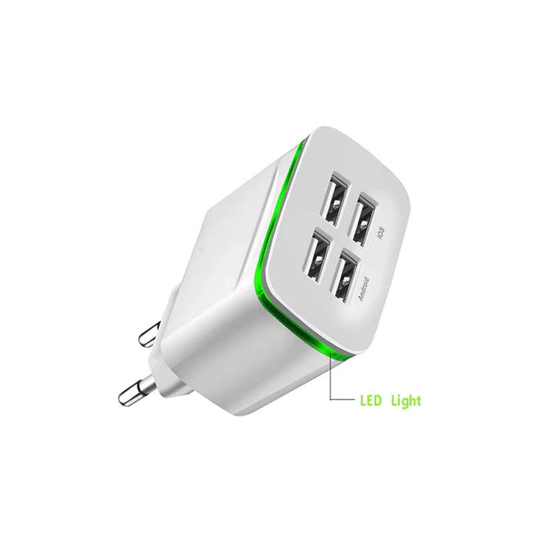 4A Quick Charger EU Plug 4-Port USB Charge Adapter Wall Charger- White
