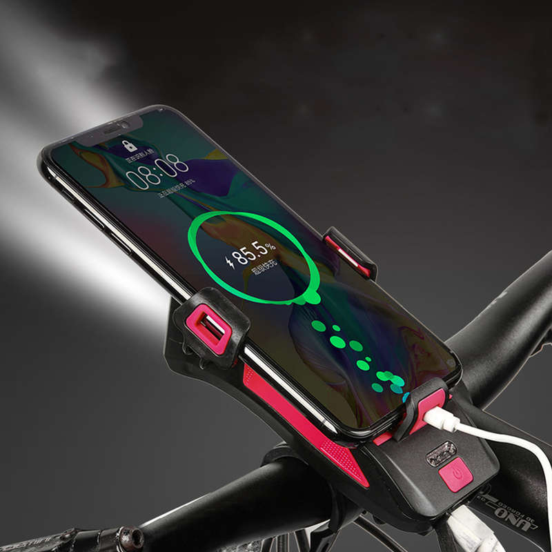 3 in 1 Bicycle Front Light Bike Horn Alarm Bell Mobile Phone Holder