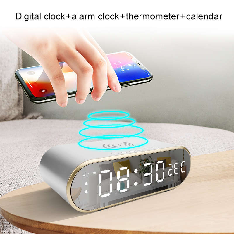 LED Digital Thermometer Alarm Clock with Fast Wireless Charger