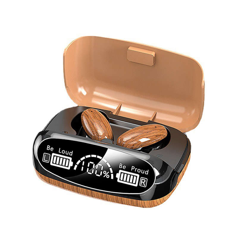 LED Display Charging Box Wood Grain Bluetooth 5.2 Wireless Headphone