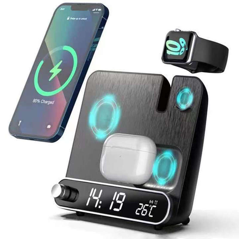 LED Display Wireless Charger Alarm Clock Qi Fast Charging Station