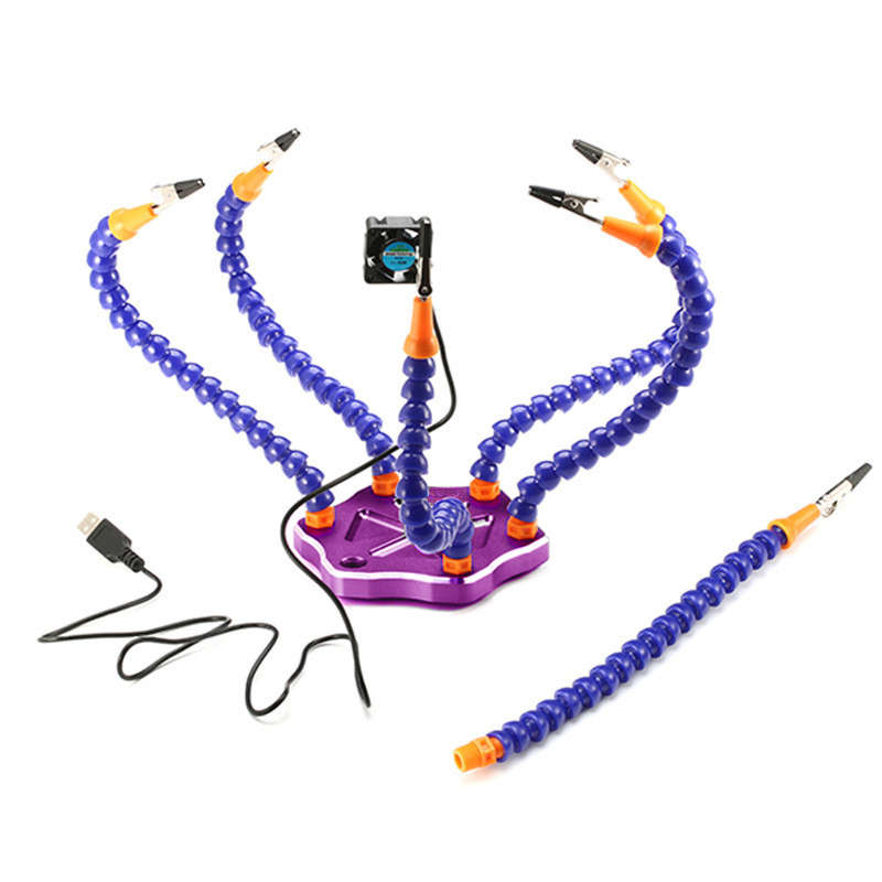 6 Flexible Helping Hand Arms Soldering Station with USB Fan
