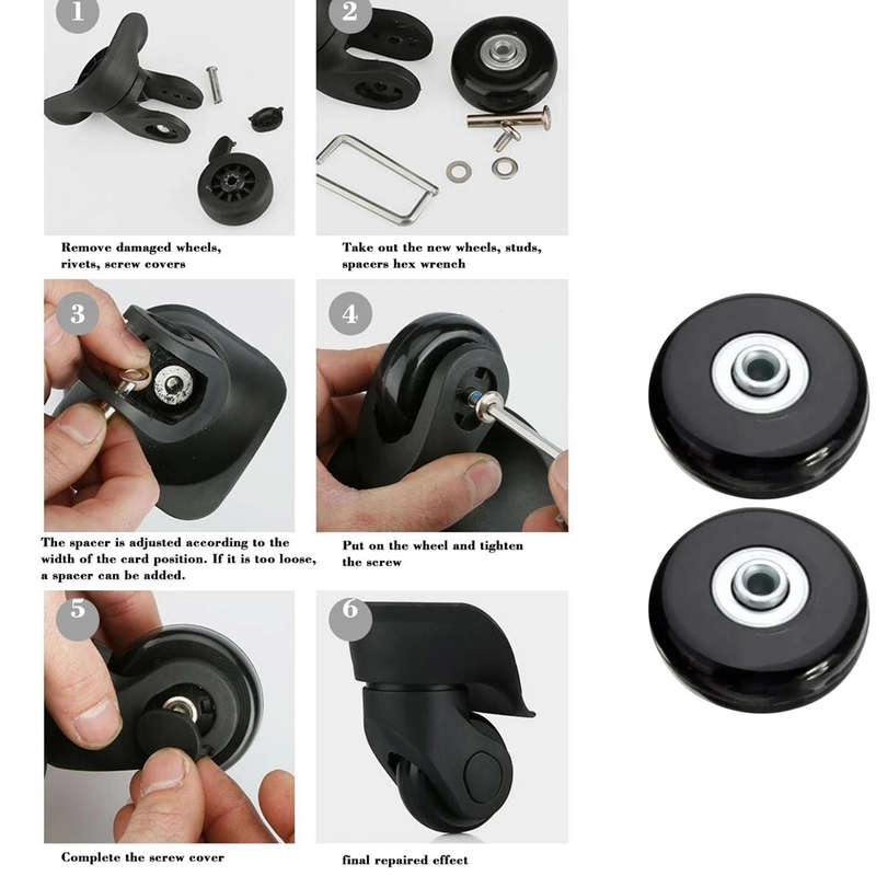 2 Piece Luggage Suitcase Replacement Rubber Wheels Repair Swivel Caster