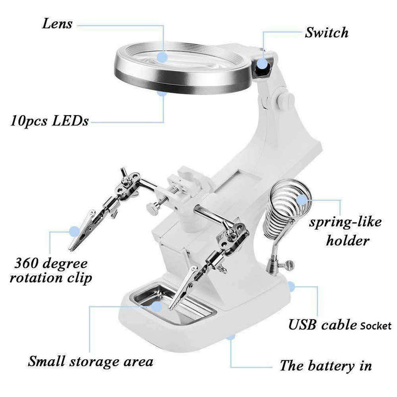 3X 4.5X LED Light Helping Hands Magnifier Station