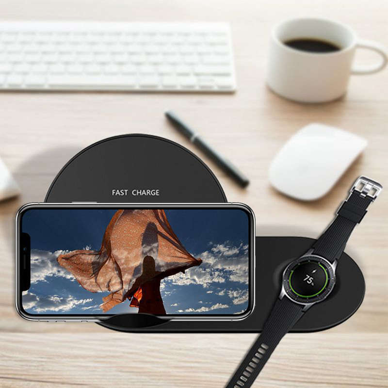 2 in 1 Wireless Charger Dock Compatible With Apple Watch & iPhone - Black