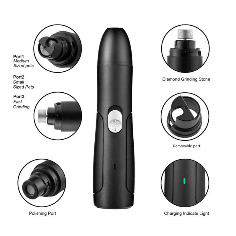 Portable Multifunction USB Electric Low Noise Pet Nail Grinder - Black