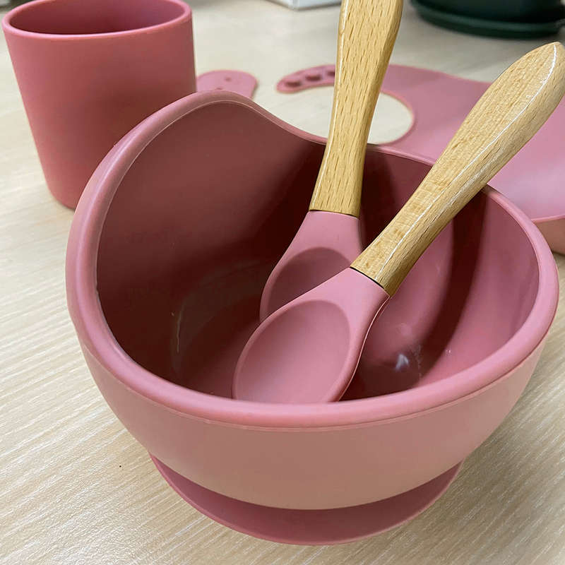 Baby Cutlery Set with Suction Cup 5 Piece Silicone Bowl - Red