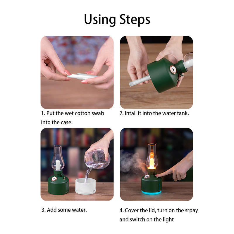 Vintage Lamp Humidifier Desk Humidifier Air Purifying Diffuser with Lights