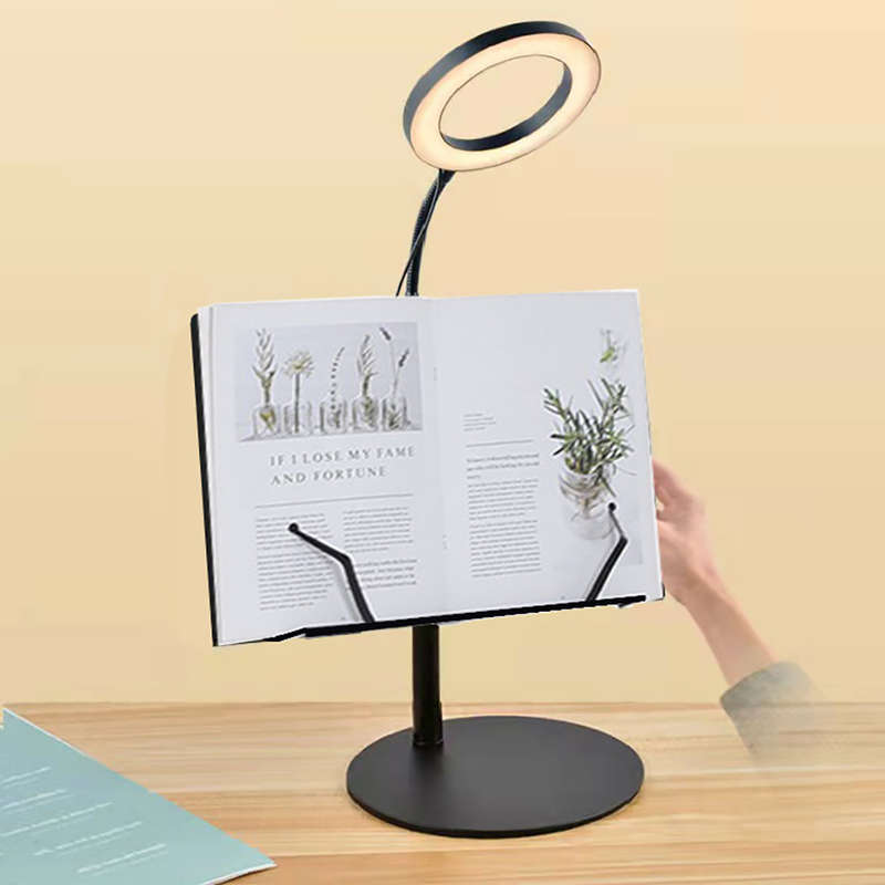 Hands Free Book Stand Stand Holder with Clips and LED Light for Reading
