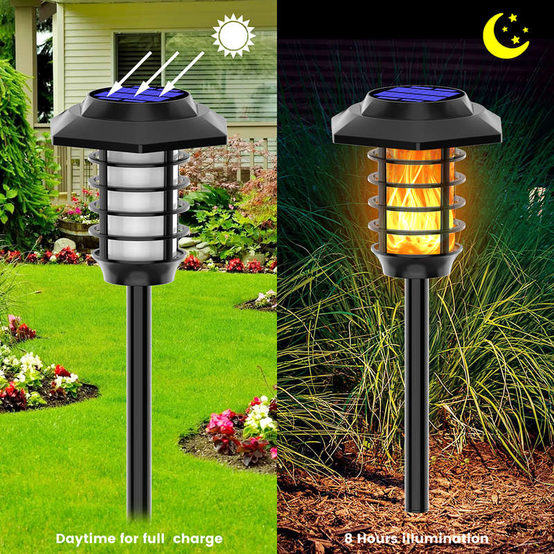 2 Pack LED Flame Solar Lights with White Light and Dancing Flame Mode