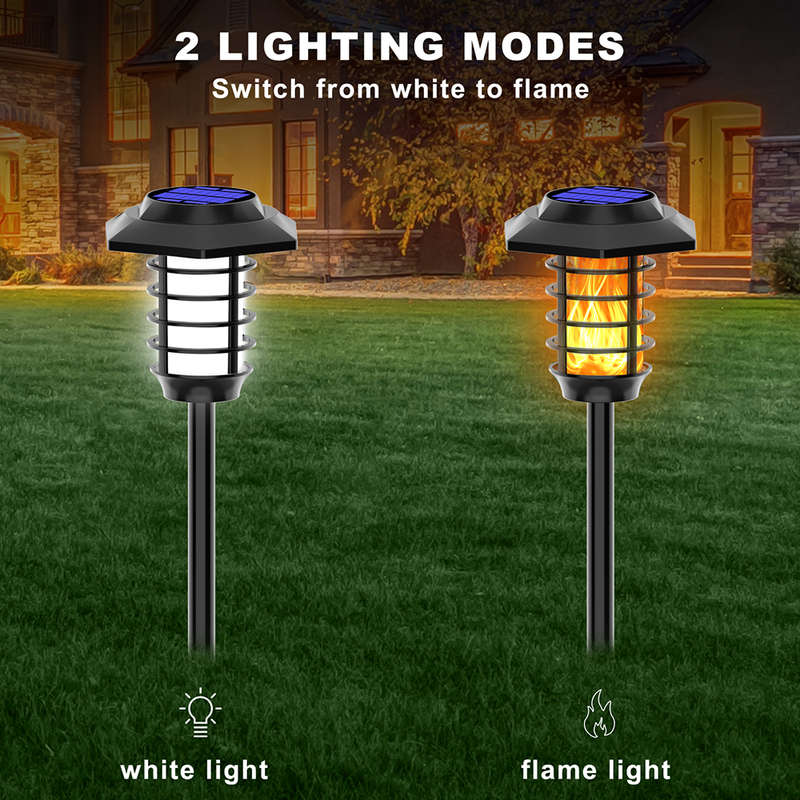 2 Pack LED Flame Solar Lights with White Light and Dancing Flame Mode