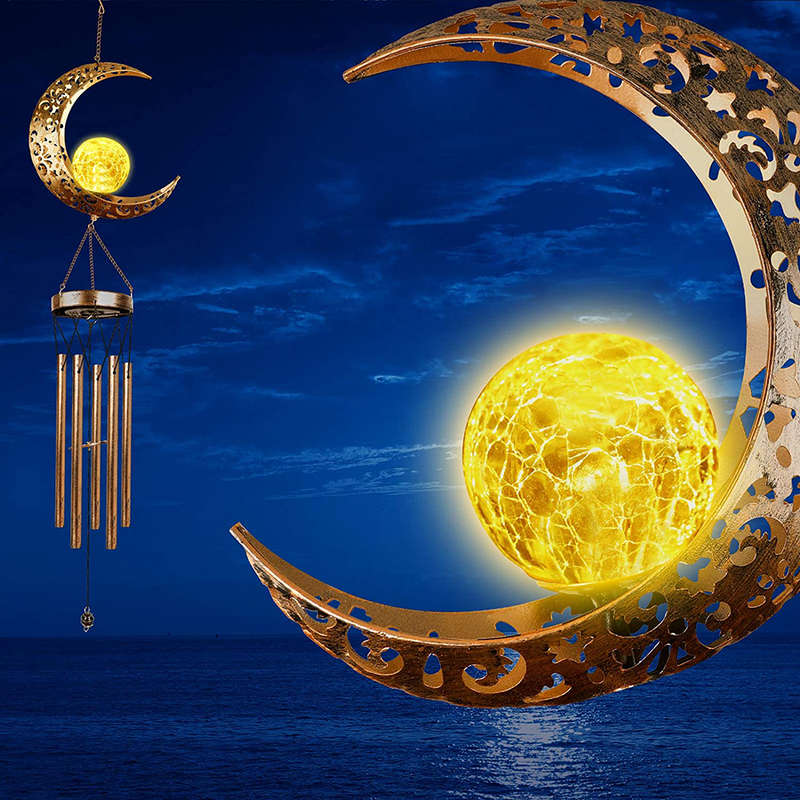 Moon Glass Ball Solar Wind Chimes with Deep Tone Garden Decor