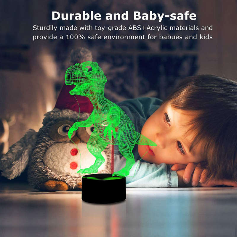 3D LED Dinosaur Raptor Optical Illusion Lamps Touch Colors Changing Light