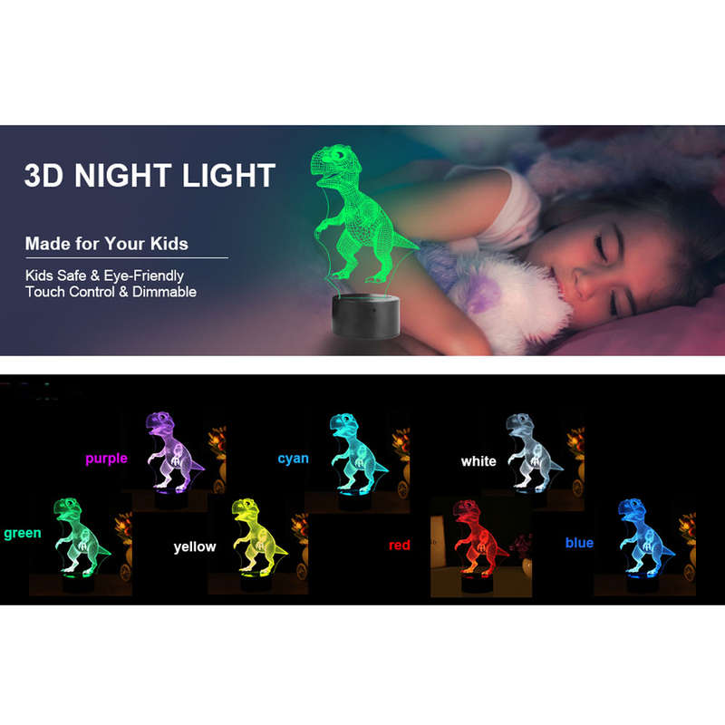 3D LED Dinosaur Raptor Optical Illusion Lamps Touch Colors Changing Light