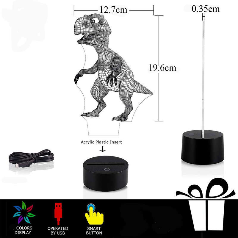 3D LED Dinosaur Raptor Optical Illusion Lamps Touch Colors Changing Light