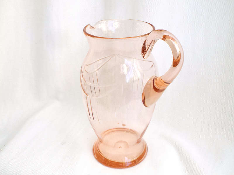 Hand-blown, engraved Pink Water Pitcher. Circa. Mid 1900s Ref, GL/15