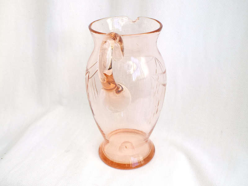 Hand-blown, engraved Pink Water Pitcher. Circa. Mid 1900s Ref, GL/15
