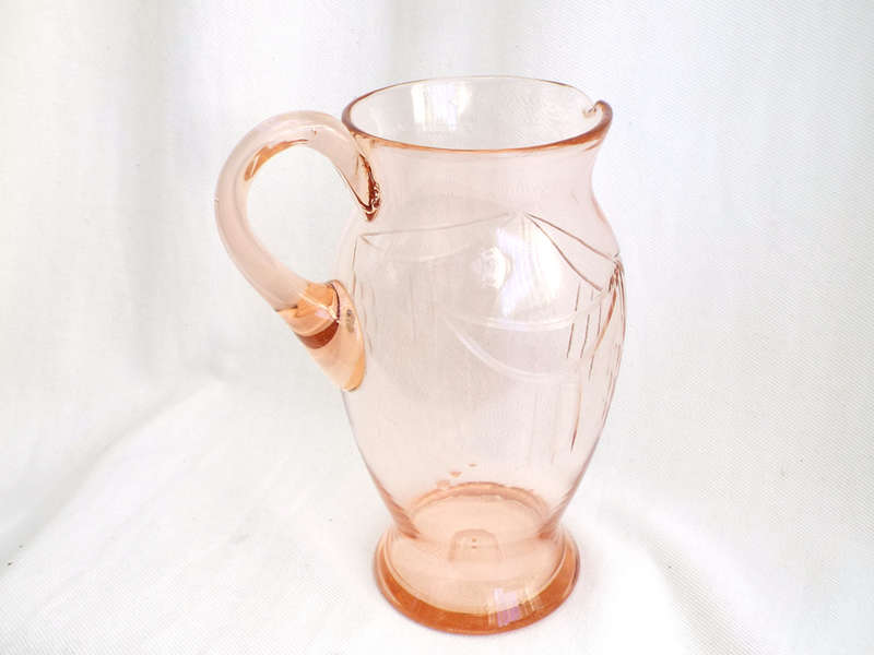Hand-blown, engraved Pink Water Pitcher. Circa. Mid 1900s Ref, GL/15