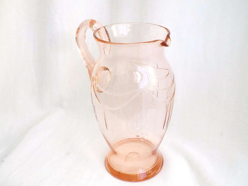 Hand-blown, engraved Pink Water Pitcher. Circa. Mid 1900s Ref, GL/15