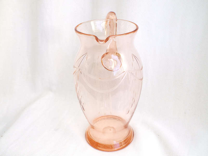Hand-blown, engraved Pink Water Pitcher. Circa. Mid 1900s Ref, GL/15